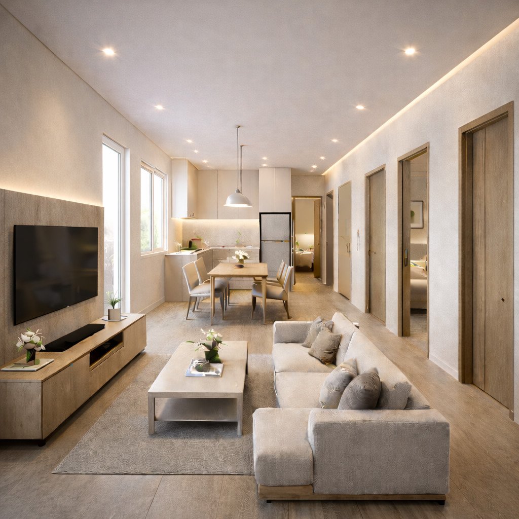 desain rumah type 36 agar terlihat luas dengan konsep quiet luxury light tone