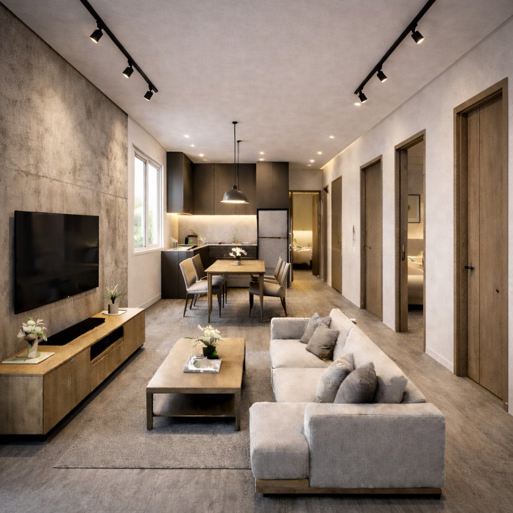 desain rumah type 36 agar terlihat luas dengan sentuhan industrial compact clean