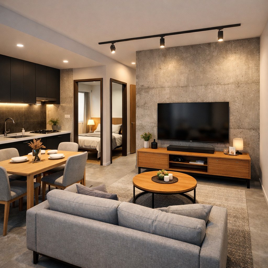 desain rumah type 36 agar terlihat luas dengan sentuhan industrial compact clean