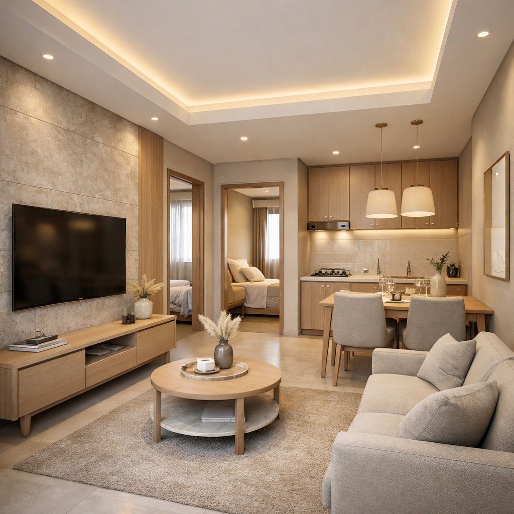 desain rumah type 36 agar terlihat luas dengan sentuhan quiet luxury elegan