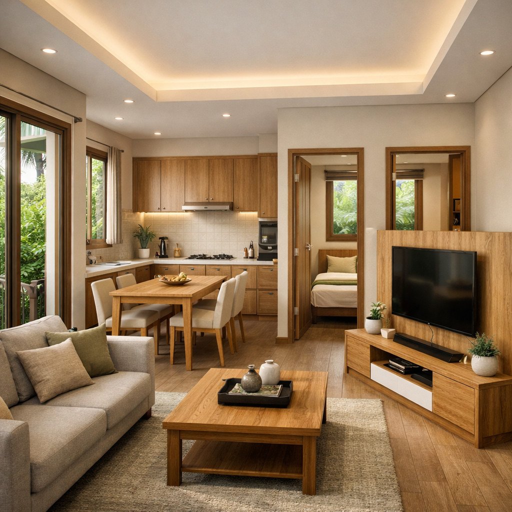 desain rumah ukuran 6x9 2 kamar tropis minimalis yang sejuk dan natural