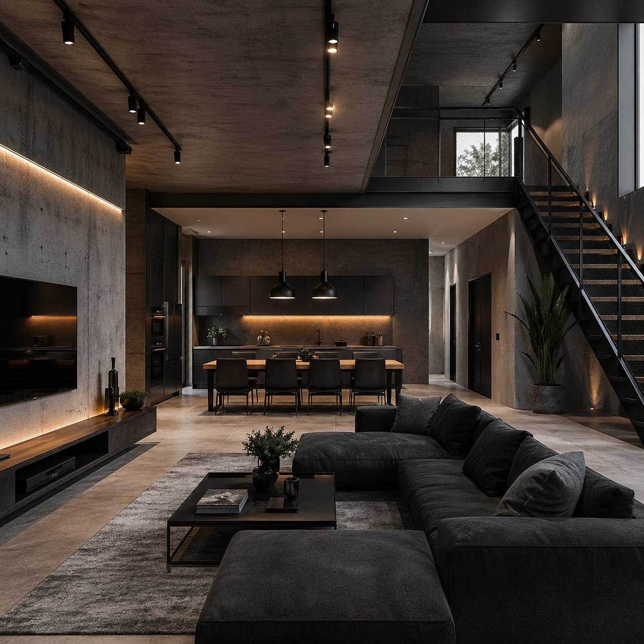 rumah empat kamar dengan gaya industrial tegas modern dan penuh karakter untuk tampilan yang berbeda