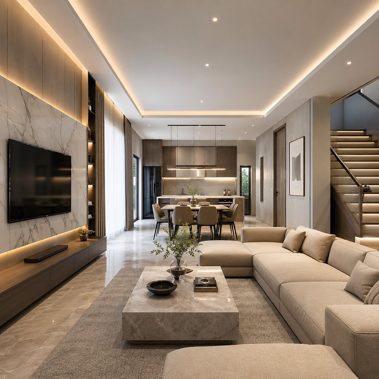 rumah empat kamar dengan konsep quiet luxury yang elegan tenang dan penuh detail presisi