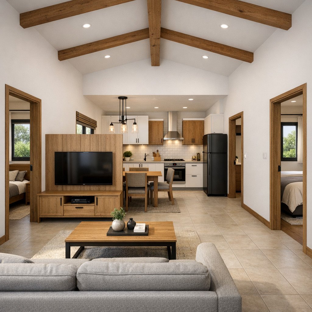 ukuran 7x12 desain rumah sederhana 3 kamar di kampung gaya modern farmhouse