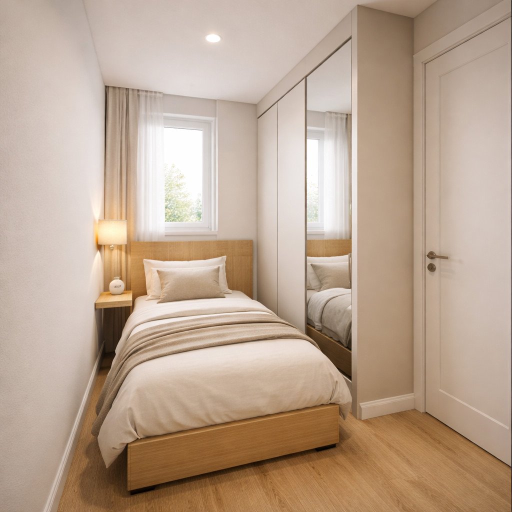 5 Inspirasi Desain Kamar Tidur Minimalis 2x3 terang dan terasa lega