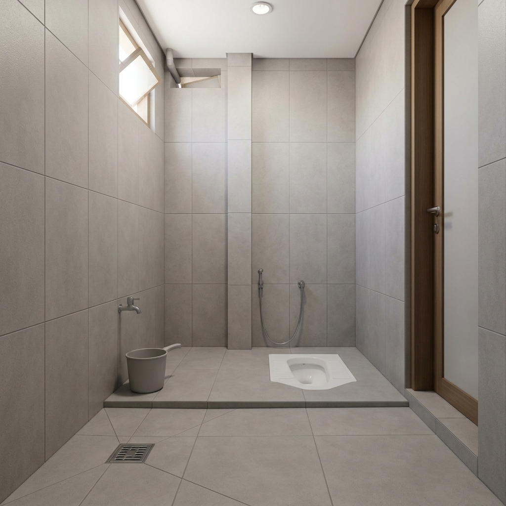 Kamar mandi WC jongkok minimalis yang bersih dan mudah dirawat