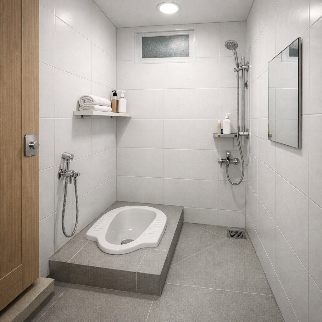 Kamar mandi wc jongkok modern compact yang rapi dan efisien