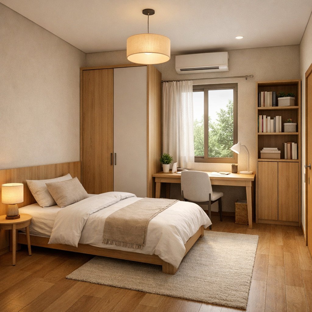 Kamar remaja Japandi yang hangat, rapi, dan menenangkan