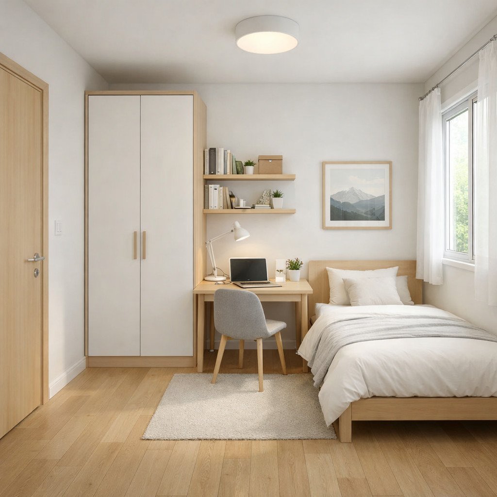 Kamar remaja Scandinavian yang terang dan mendukung fokus belajar