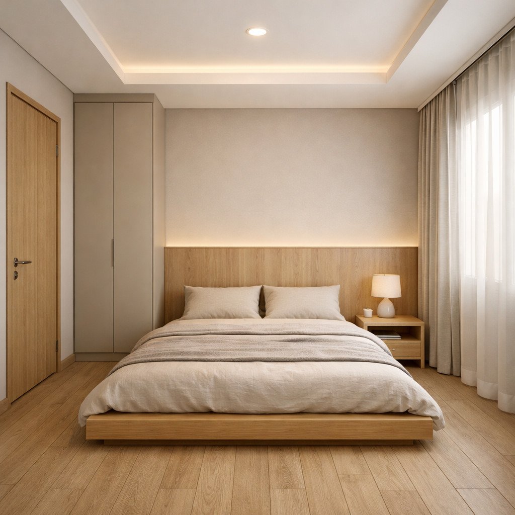 Kamar tidur 3x3 Japandi yang hangat dan terasa lapang