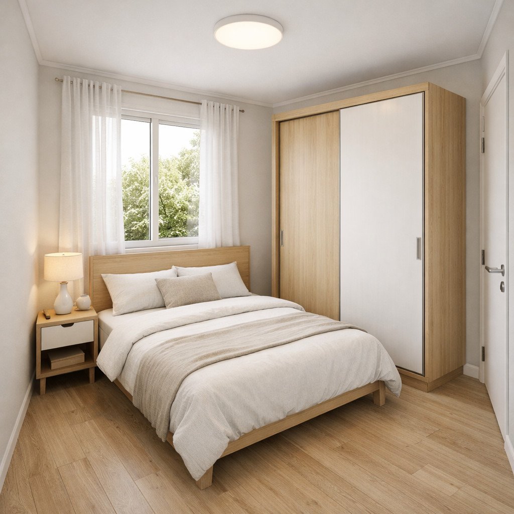 Kamar tidur 3x3 terang dan ringan ala Scandinavian Soft