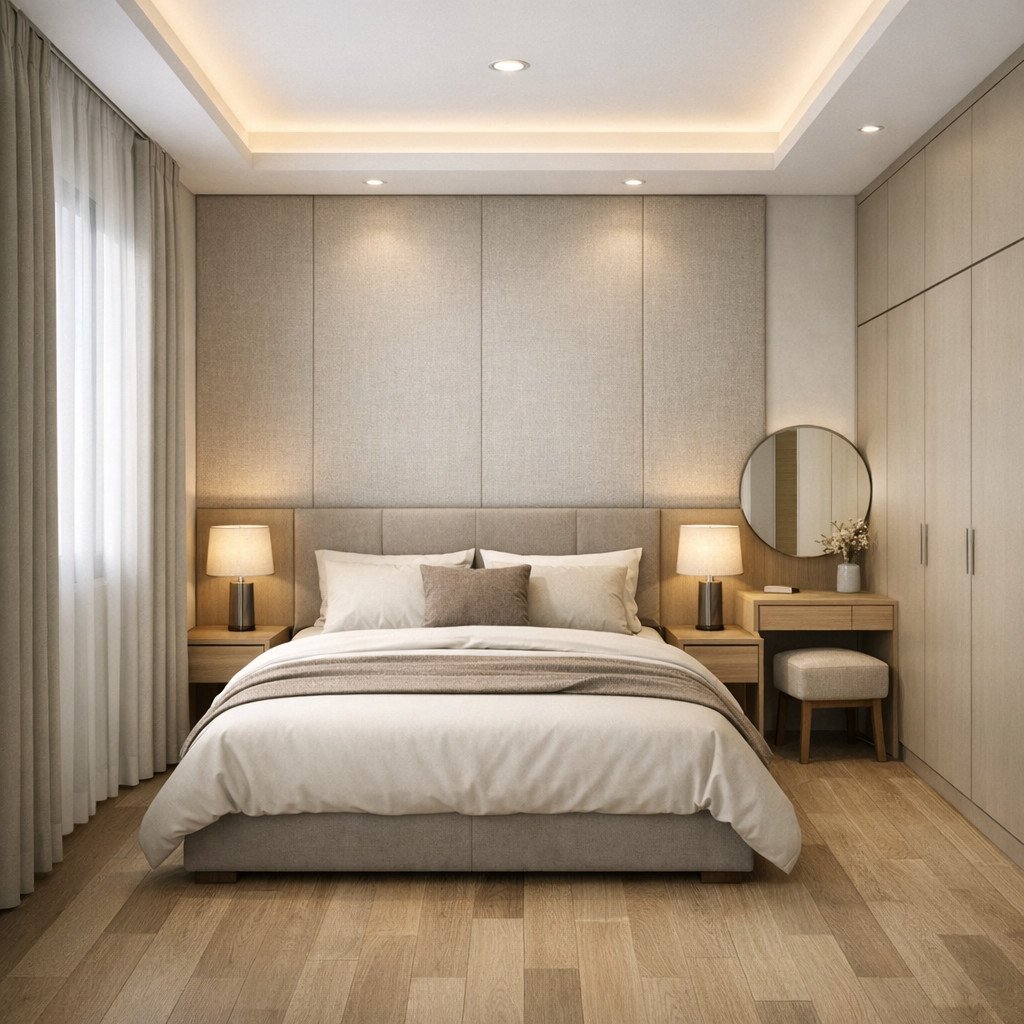 Kamar tidur 3x4 elegan dengan nuansa quiet luxury