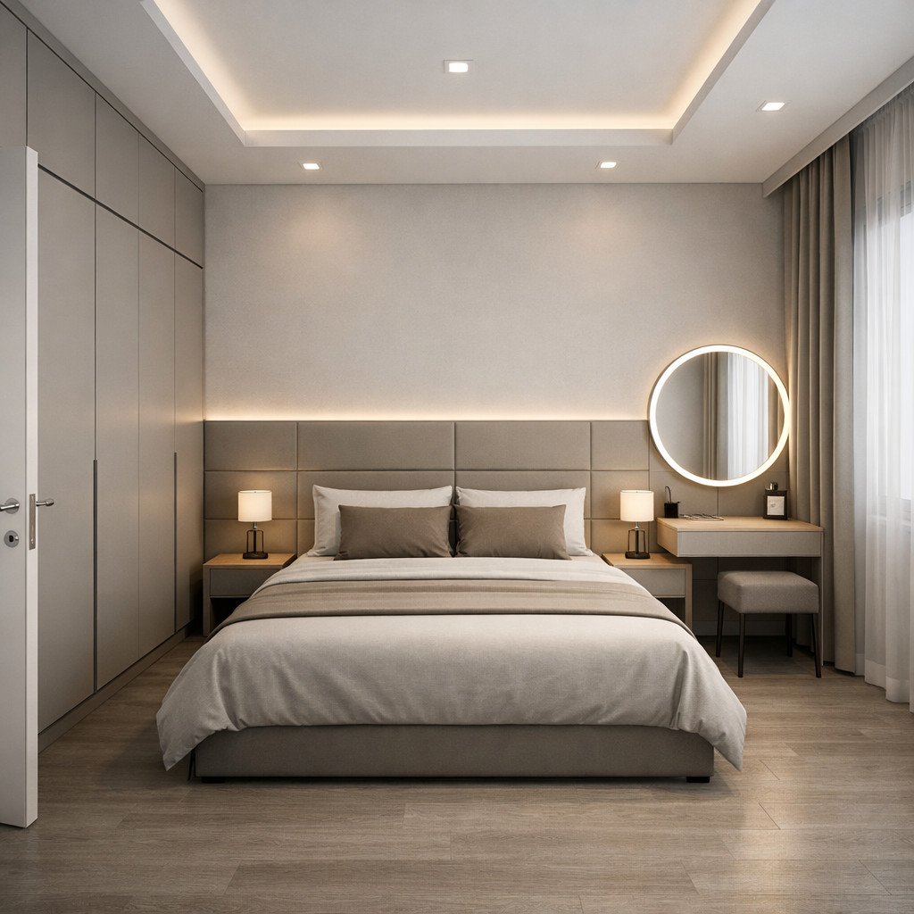 Kamar tidur 3x4 modern minimalis yang rapi dan presisi