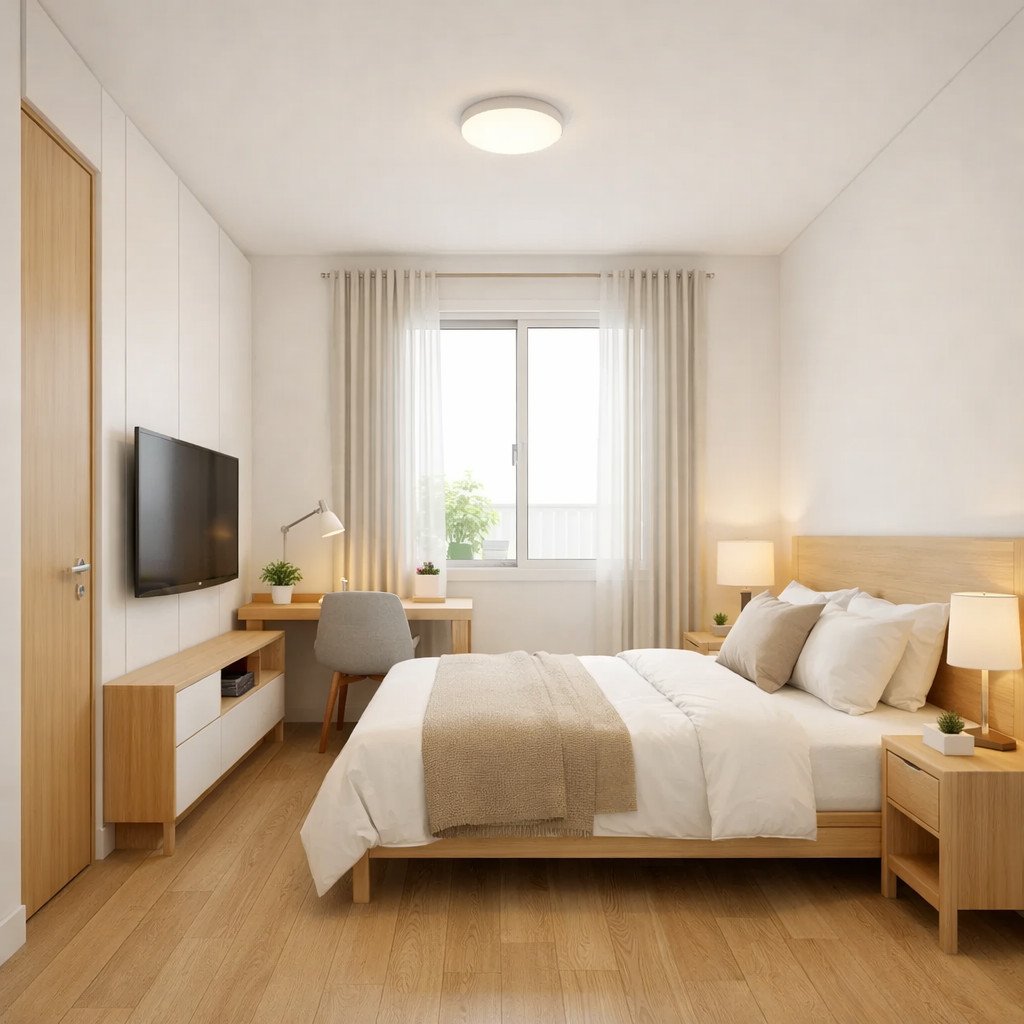 Kamar tidur 3x4 terasa terang dan lega ala Skandinavia