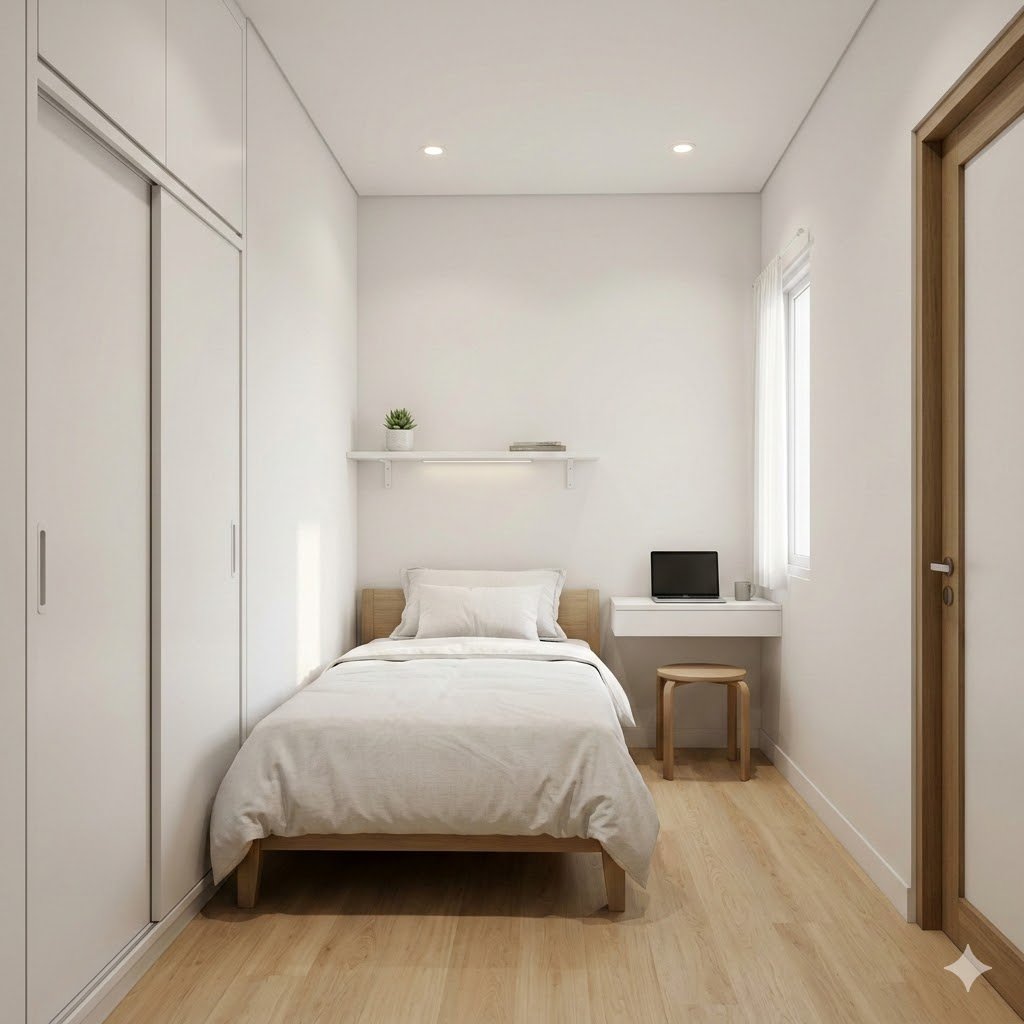 Kamar tidur kecil 2x2 tampil terang dan terasa lebih lega