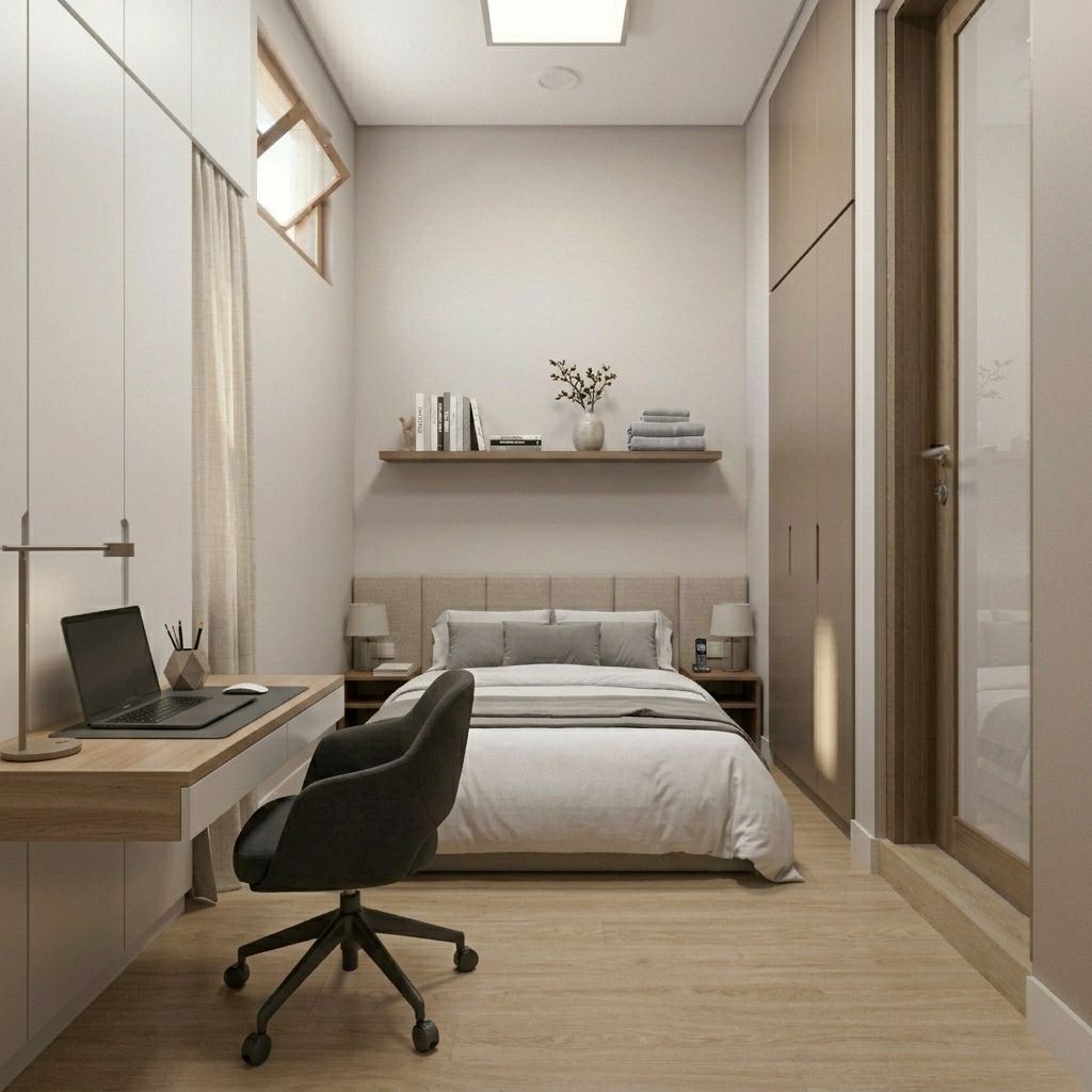 Kamar tidur remaja minimalis modern yang rapi dan fungsional