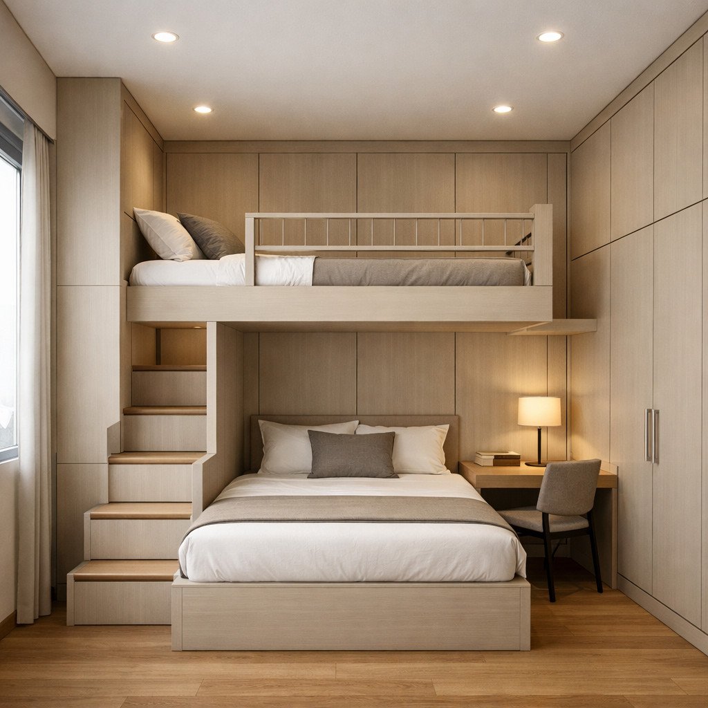 Kamar tingkat 3x3 dewasa yang rapi dan elegan