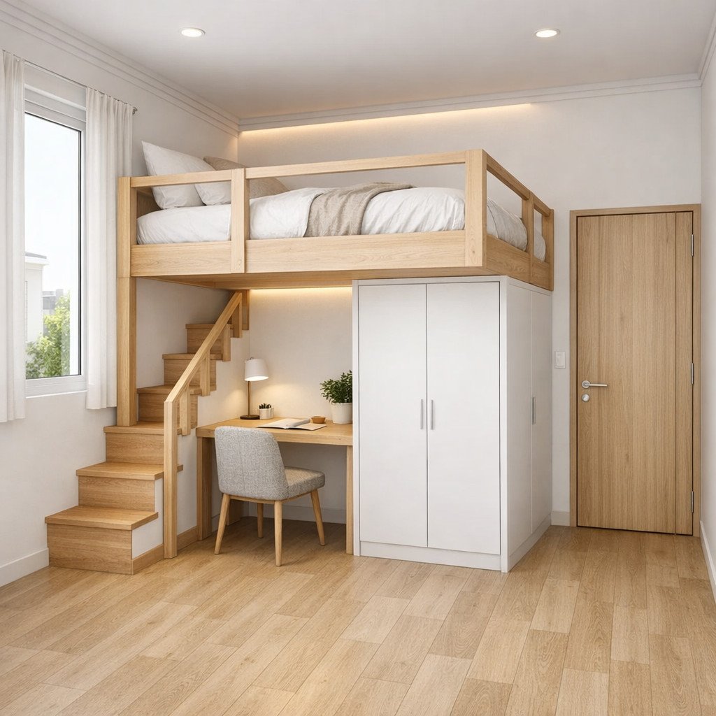 Kamar tingkat 3x3 dewasa yang terang dan terasa lega