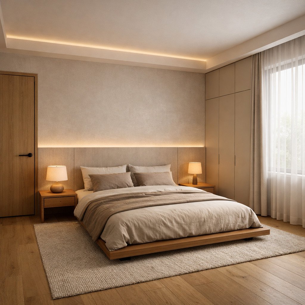 desain kamar estetik japandi yang hangat dan menenangkan