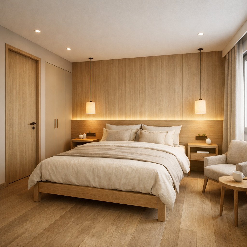 desain kamar hotel japandi yang tenang, intim, dan instagramable