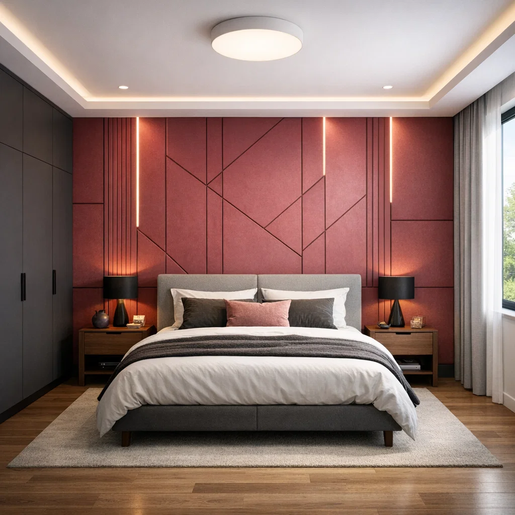 desain kamar pink elegan modern yang bold namun tetap terkendali