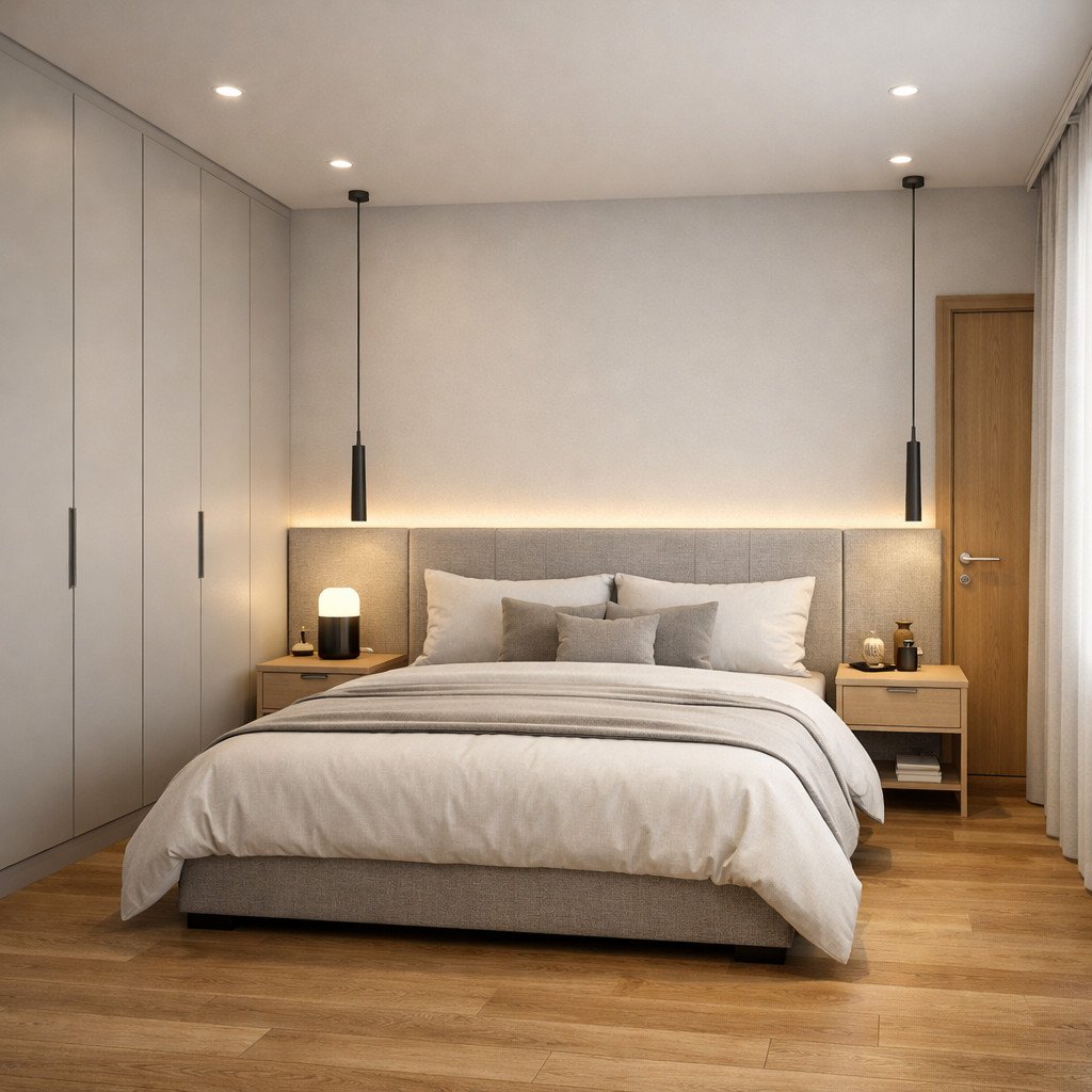 desain kamar tidur aesthetic modern yang bersih dan elegan