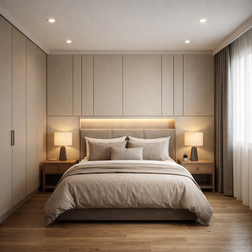 desain kamar tidur minimalis modern dengan nuansa quiet luxury berkelas