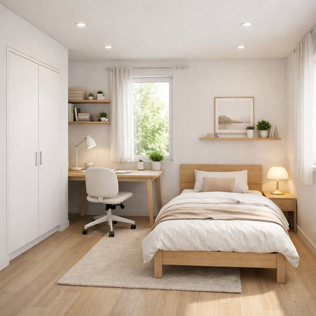 desain kamar tidur remaja simple gaya scandinavian yang terang dan ringan
