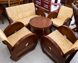 Set Kursi Meja Kayu Jati Kombinasi Rotan