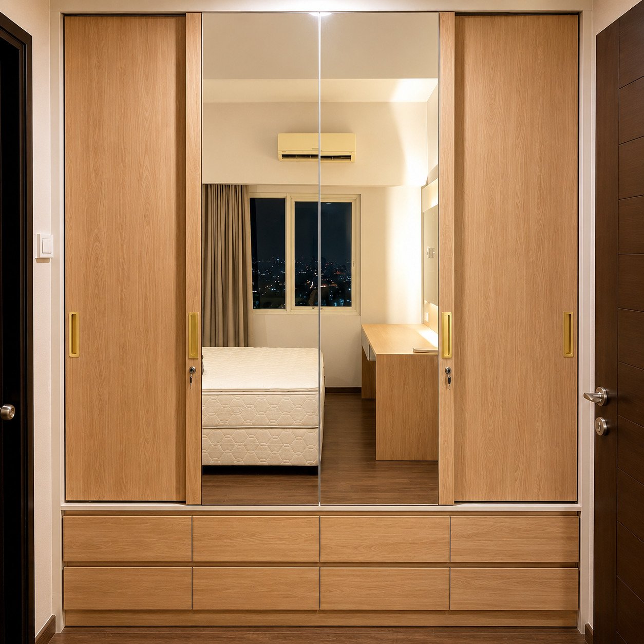 Wardrobe Apartemen Modern Minimalis HPL Kayu1