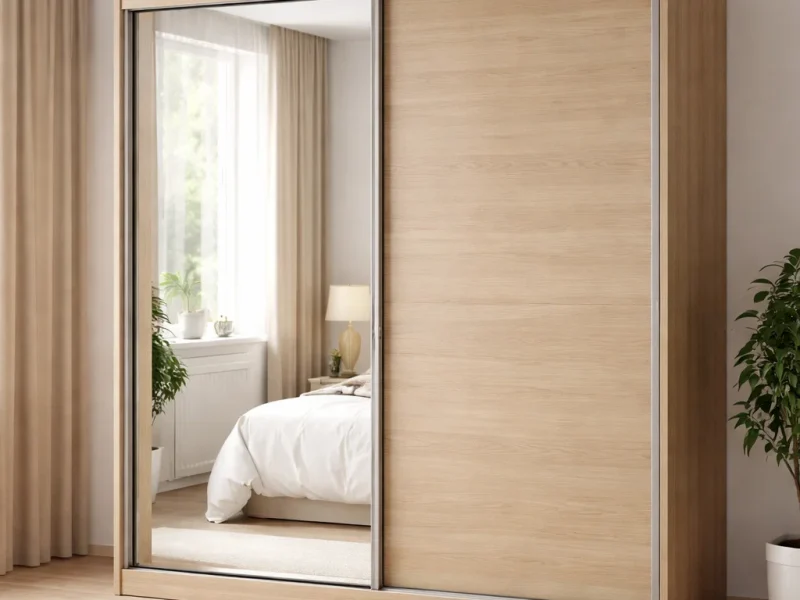 Lemari Pakaian Pintu Geser dengan kaca