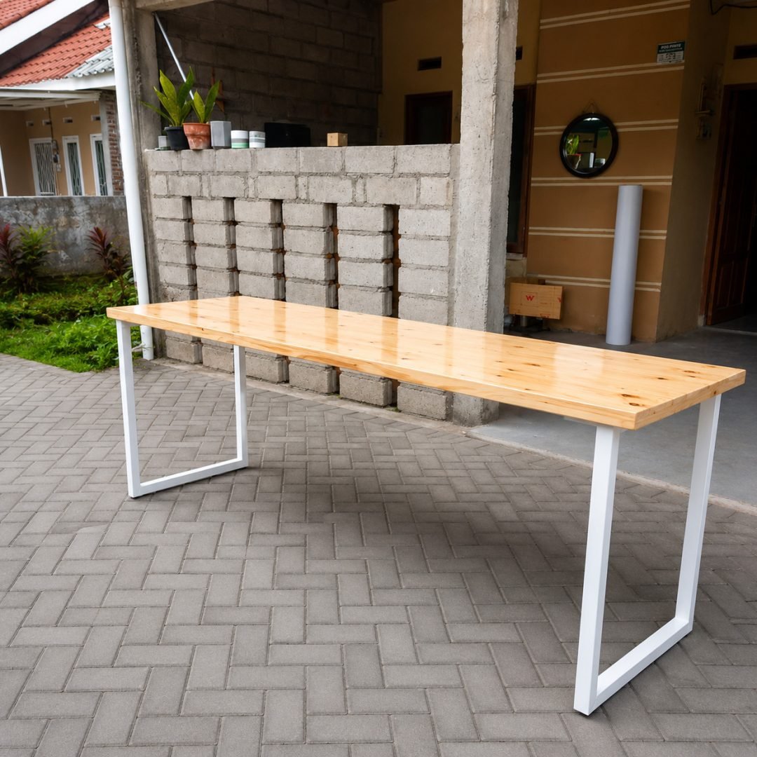 Meja PC Jati Belanda Rangka Kayu