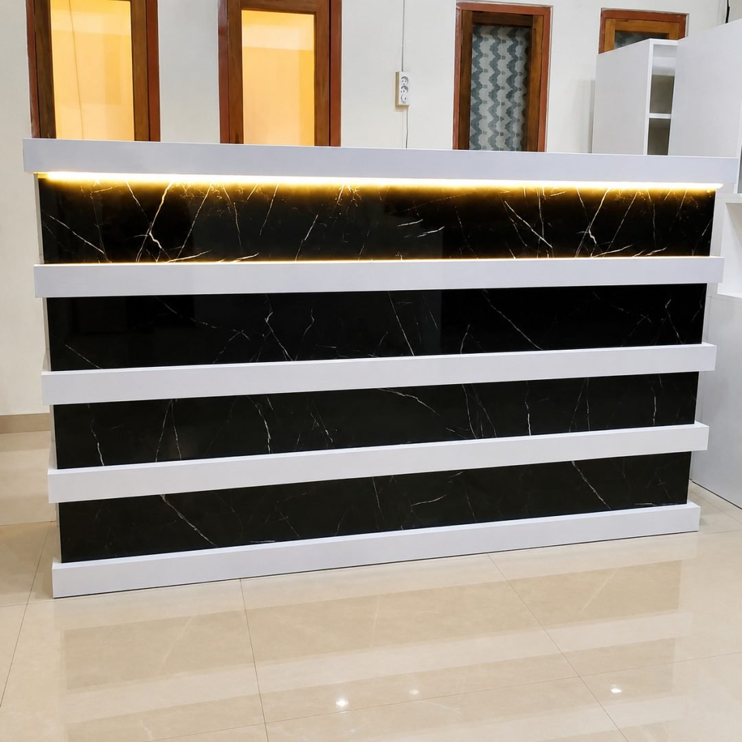 Meja Resepsionis HPL Hitam Putih