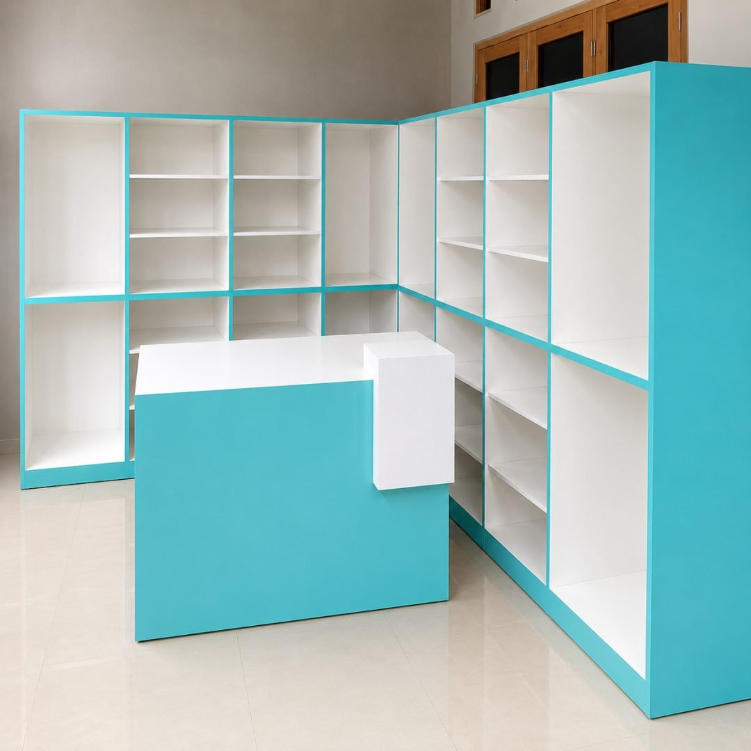 Paket Meja Kasir Dan Rak Display HPL
