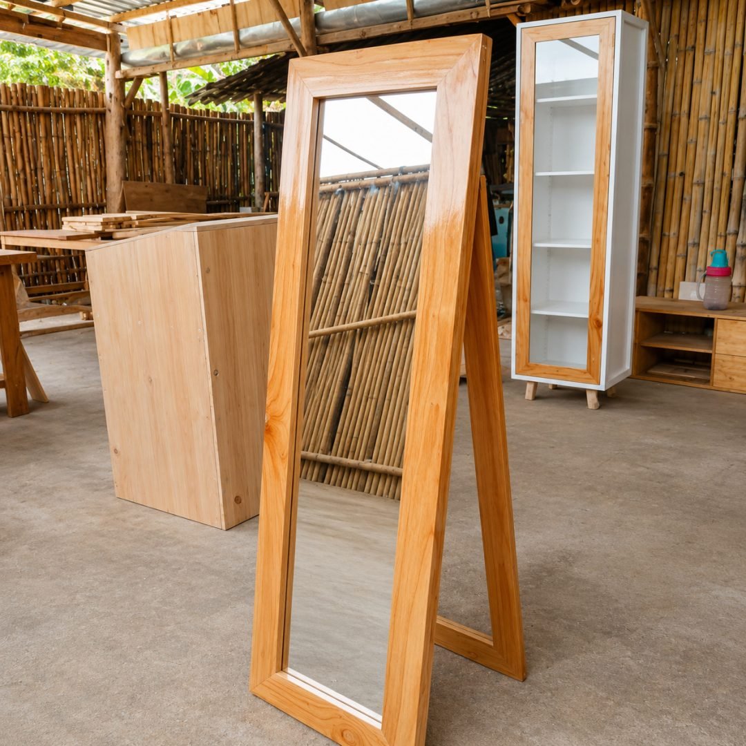 Standing Cermin Kayu
