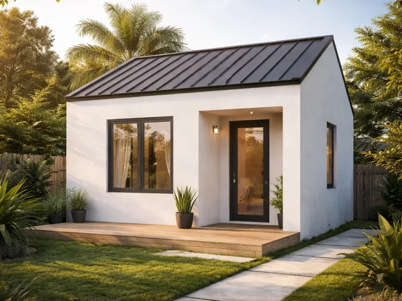 Tampilan fasad rumah minimalis 4x6 dengan bentuk sederhana dan proporsional yang terlihat rapi serta efisien sesuai konsep hunian kompak