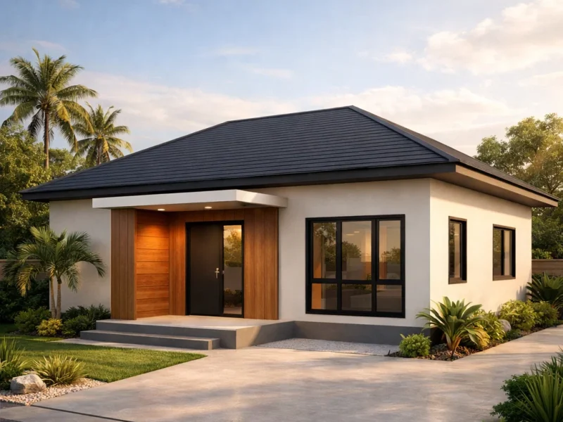 Tampilan fasad rumah minimalis ukuran 6x9 tiga kamar dengan komposisi sederhana dan proporsional yang terlihat rapi serta modern dari sudut pandang estetik