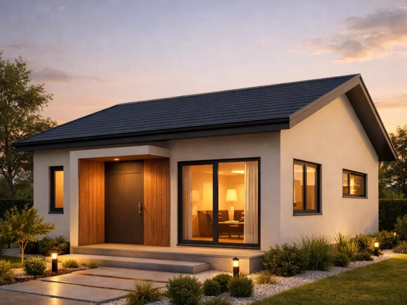 Tampilan fasad rumah ukuran 6x9 dua kamar dengan komposisi proporsional dan gaya minimalis modern yang rapi dan hangat